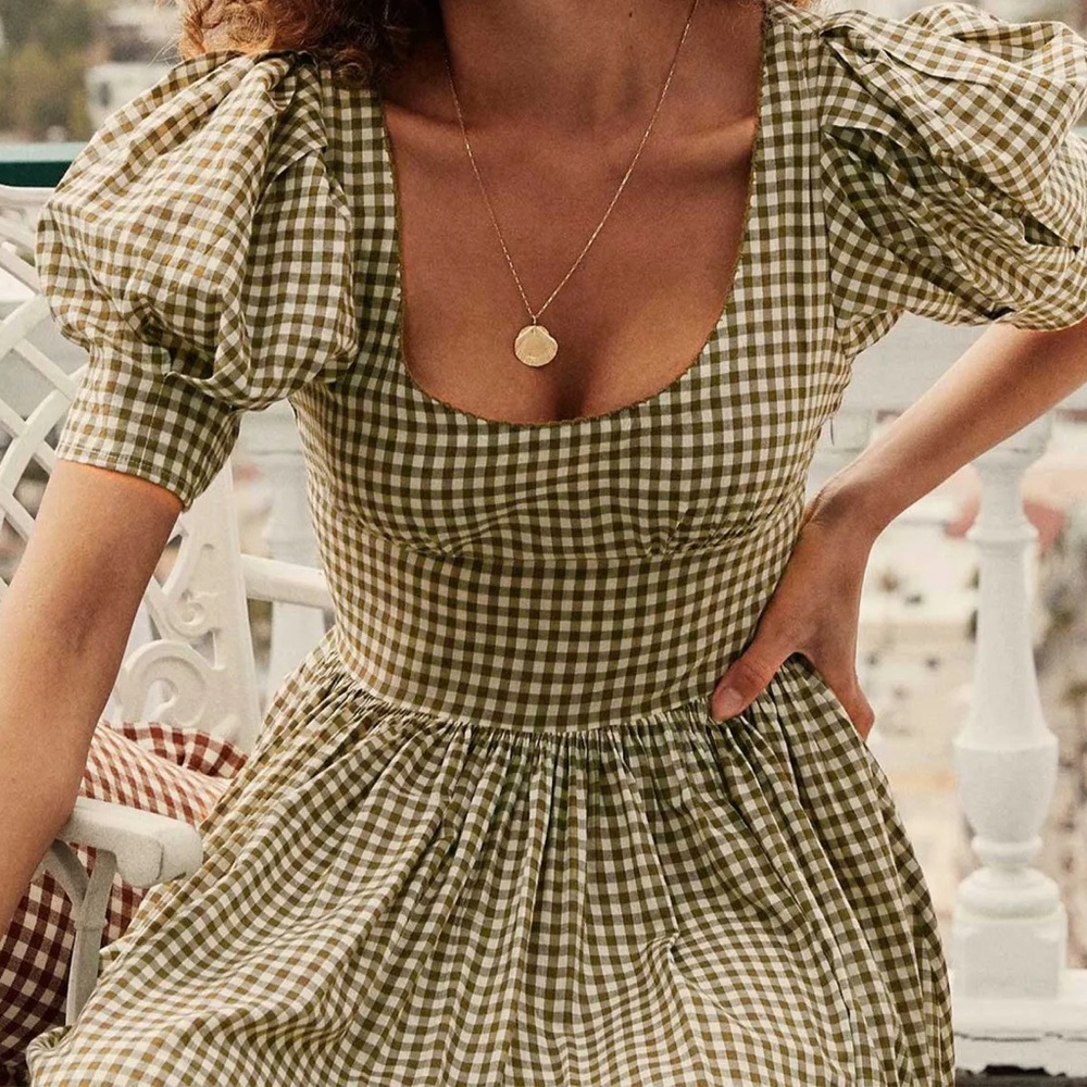 DÔEN Kennedy Dress in Olive Gingham | S - Picture 3 of 11
